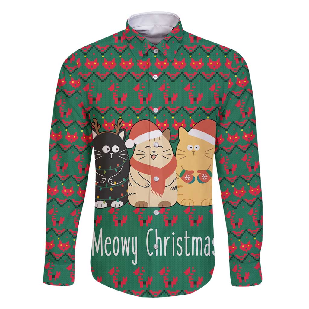 Cat Meowy Christmas Family Matching Off Shoulder Short Dress and Hawaiian Shirt Xmas Holiday Patterns - Wonder Print Shop