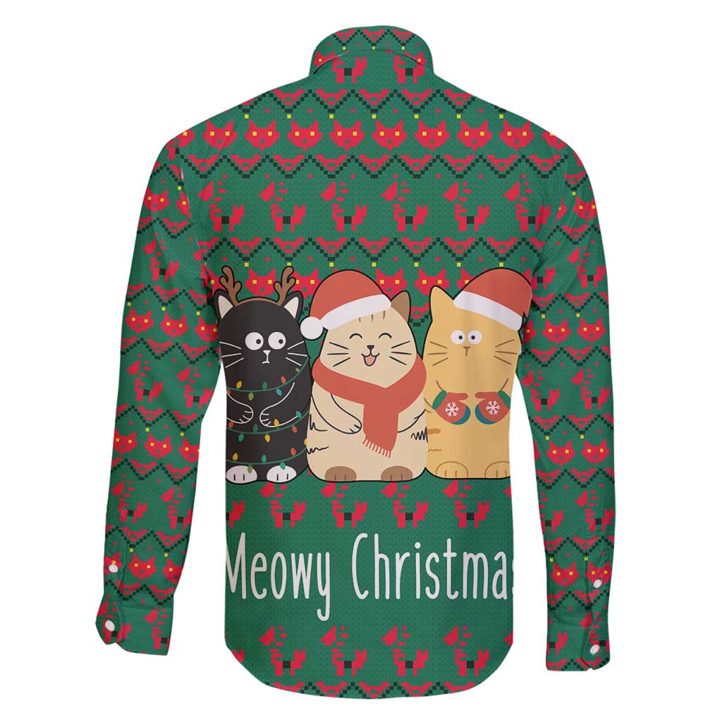 Cat Meowy Christmas Family Matching Off Shoulder Short Dress and Hawaiian Shirt Xmas Holiday Patterns - Wonder Print Shop
