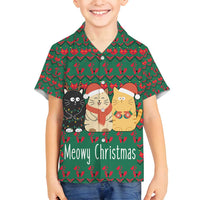 Cat Meowy Christmas Family Matching Off Shoulder Short Dress and Hawaiian Shirt Xmas Holiday Patterns - Wonder Print Shop