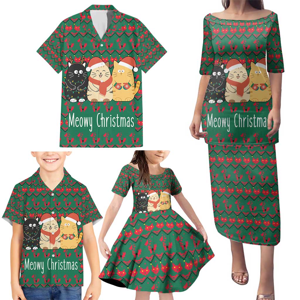 Cat Meowy Christmas Family Matching Puletasi and Hawaiian Shirt Xmas Holiday Patterns - Wonder Print Shop