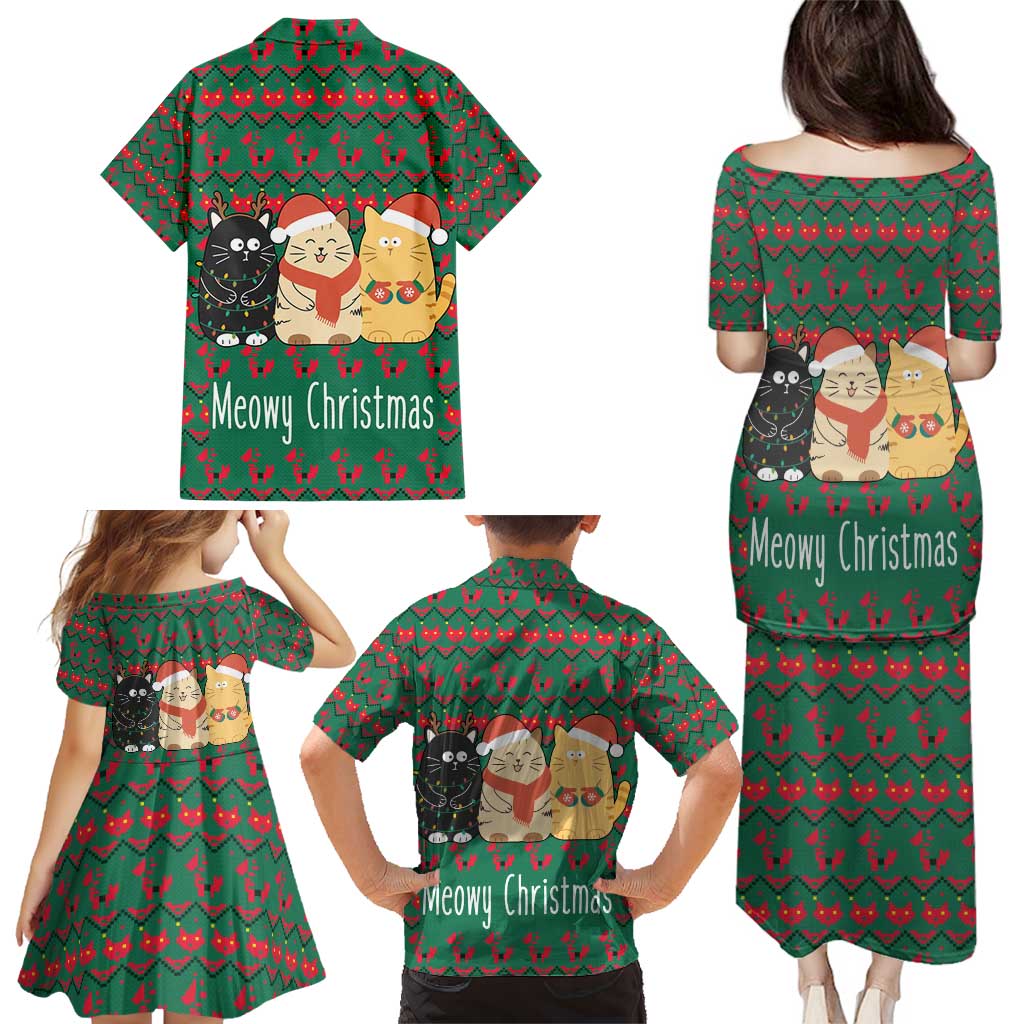 Cat Meowy Christmas Family Matching Puletasi and Hawaiian Shirt Xmas Holiday Patterns - Wonder Print Shop