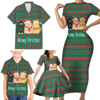 Cat Meowy Christmas Family Matching Short Sleeve Bodycon Dress and Hawaiian Shirt Xmas Holiday Patterns - Wonder Print Shop
