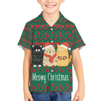 Cat Meowy Christmas Family Matching Short Sleeve Bodycon Dress and Hawaiian Shirt Xmas Holiday Patterns - Wonder Print Shop