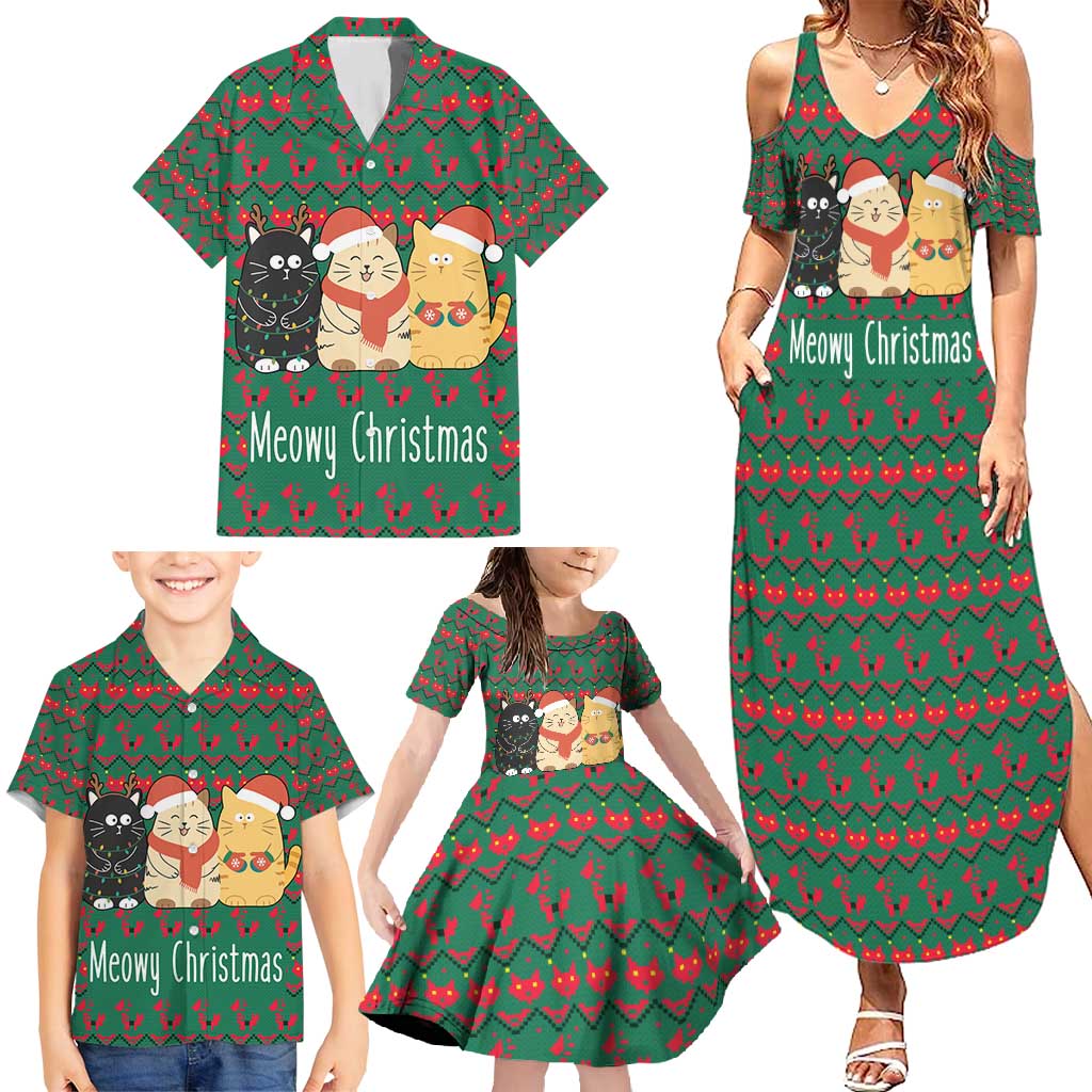 Cat Meowy Christmas Family Matching Summer Maxi Dress and Hawaiian Shirt Xmas Holiday Patterns - Wonder Print Shop