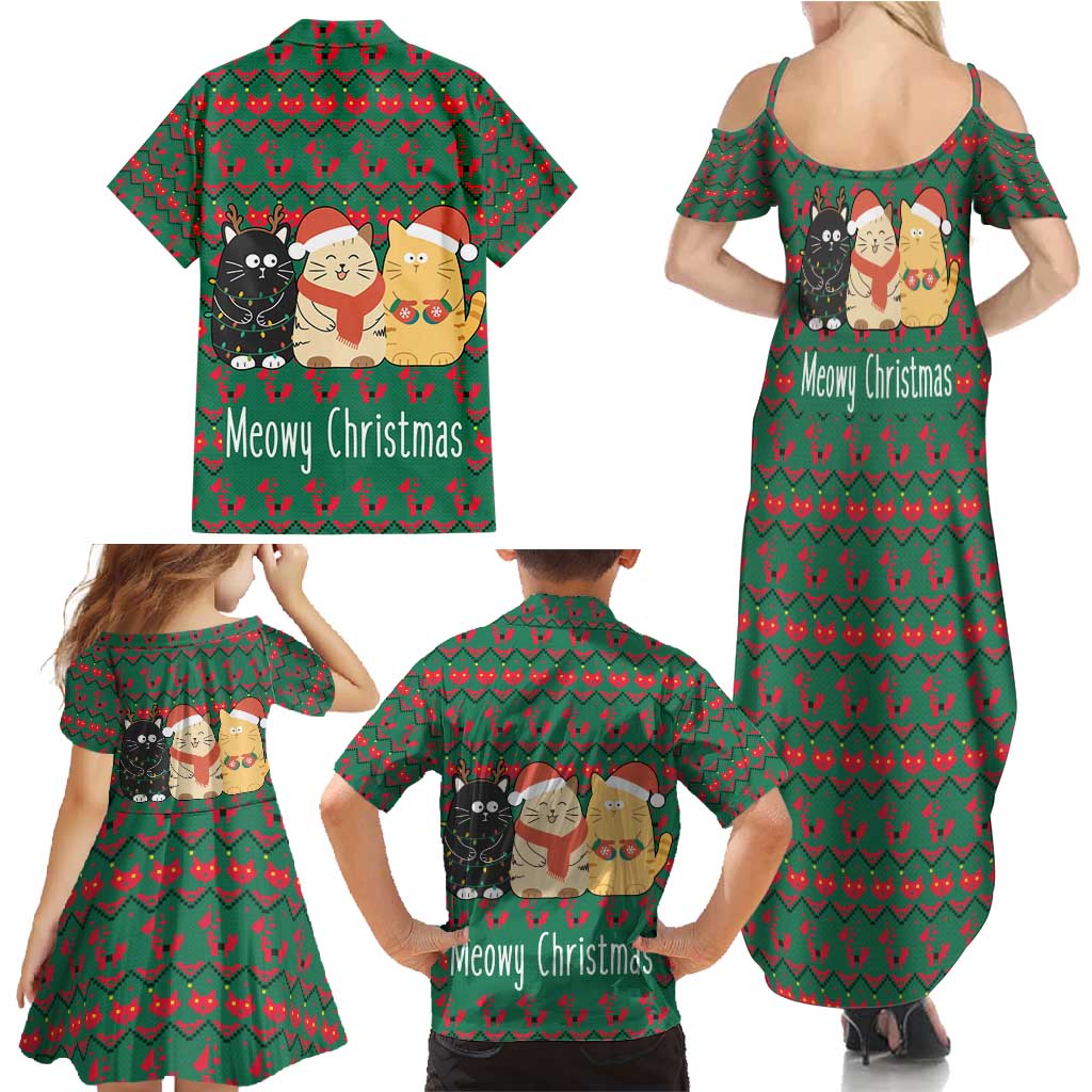 Cat Meowy Christmas Family Matching Summer Maxi Dress and Hawaiian Shirt Xmas Holiday Patterns - Wonder Print Shop