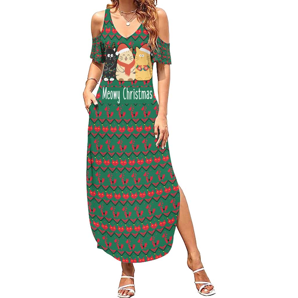 Cat Meowy Christmas Family Matching Summer Maxi Dress and Hawaiian Shirt Xmas Holiday Patterns - Wonder Print Shop