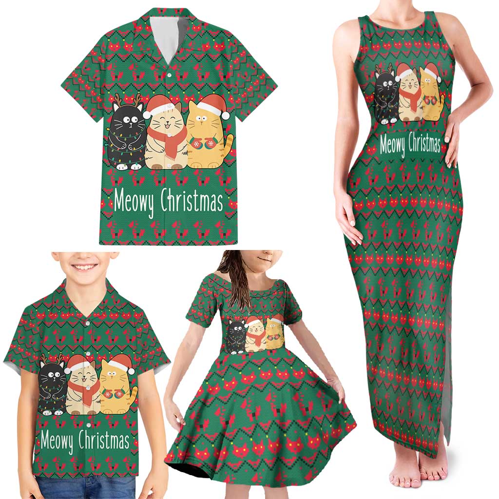 Cat Meowy Christmas Family Matching Tank Maxi Dress and Hawaiian Shirt Xmas Holiday Patterns - Wonder Print Shop