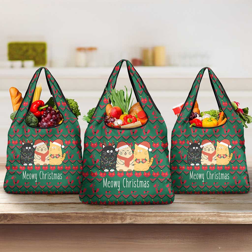Cat Meowy Christmas Grocery Bag Xmas Holiday Patterns - Wonder Print Shop