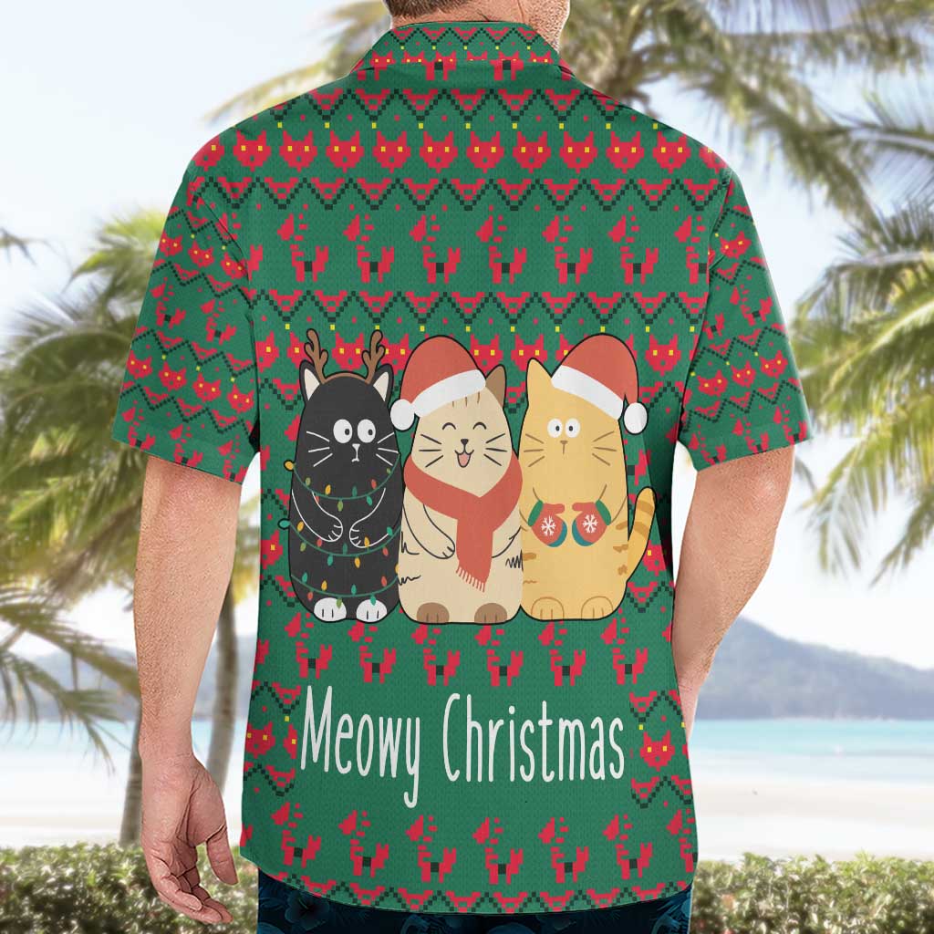 Cat Meowy Christmas Hawaiian Shirt Xmas Holiday Patterns - Wonder Print Shop