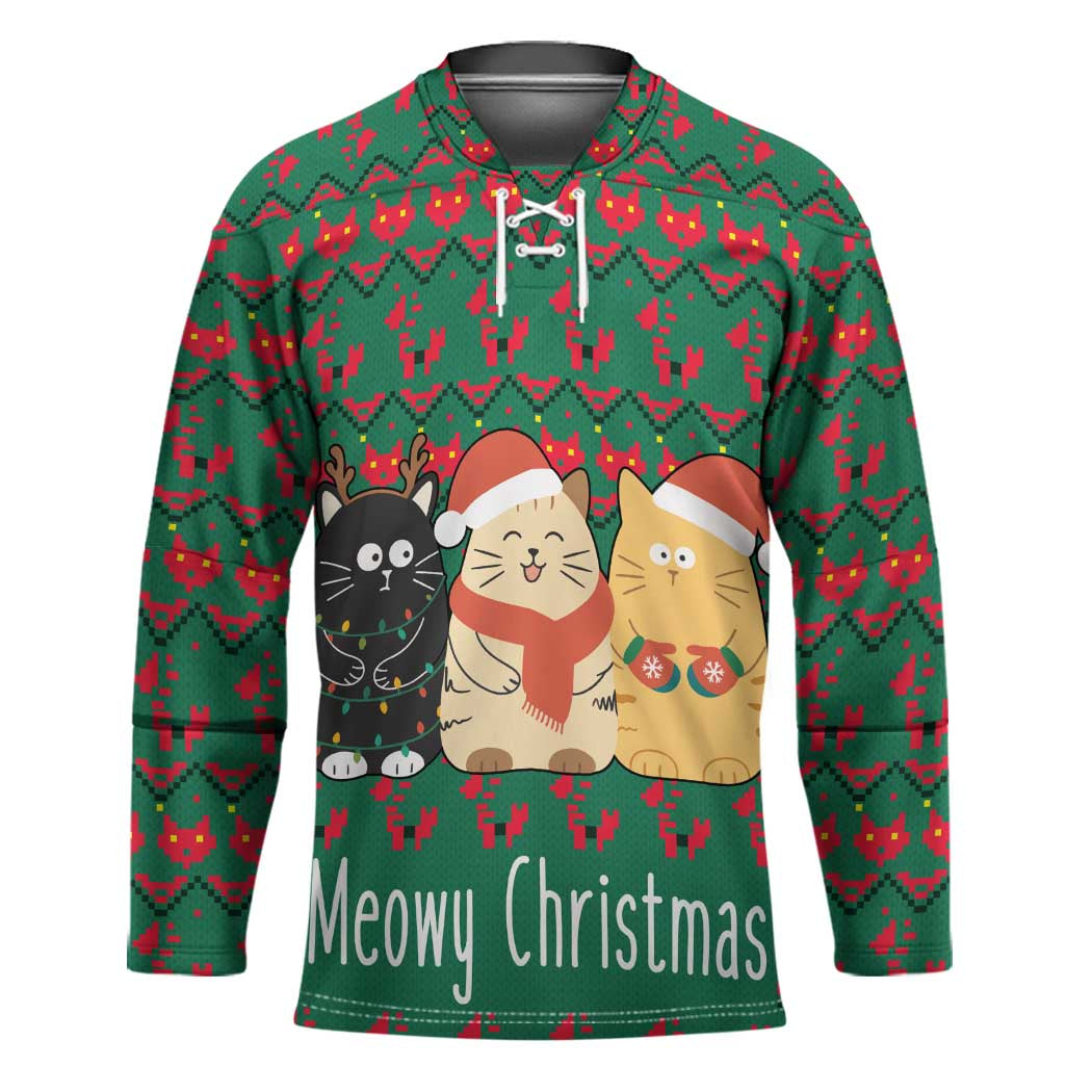 Cat Meowy Christmas Hockey Jersey Xmas Holiday Patterns - Wonder Print Shop