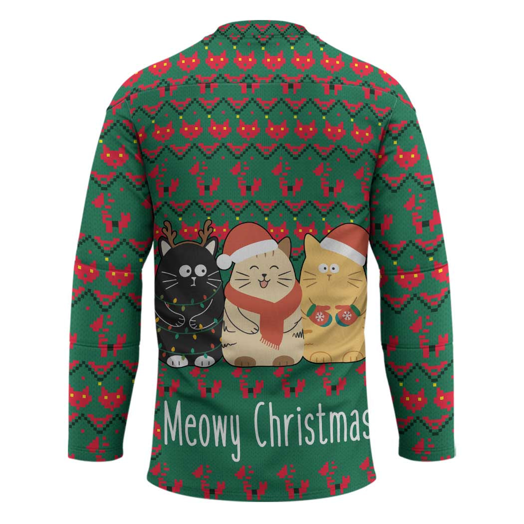 Cat Meowy Christmas Hockey Jersey Xmas Holiday Patterns - Wonder Print Shop