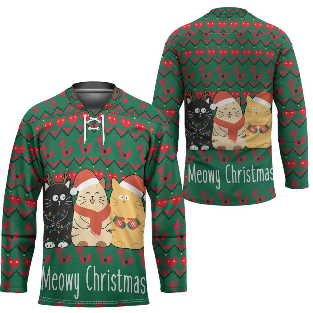 Cat Meowy Christmas Hockey Jersey Xmas Holiday Patterns - Wonder Print Shop