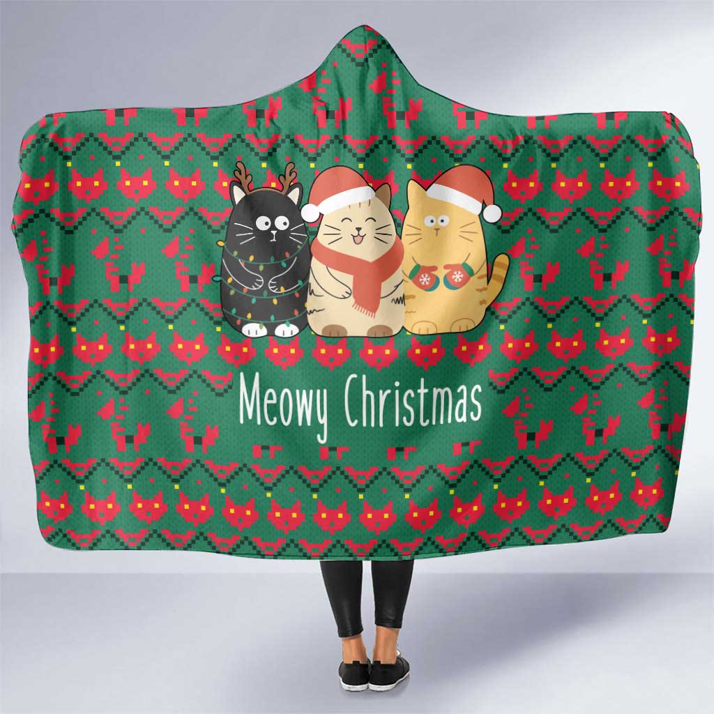 Cat Meowy Christmas Hooded Blanket Xmas Holiday Patterns - Wonder Print Shop