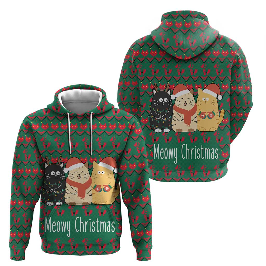 Cat Meowy Christmas Hoodie Xmas Holiday Patterns - Wonder Print Shop