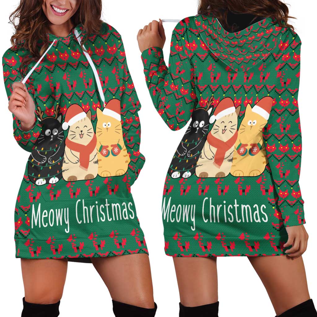 Cat Meowy Christmas Hoodie Dress Xmas Holiday Patterns - Wonder Print Shop