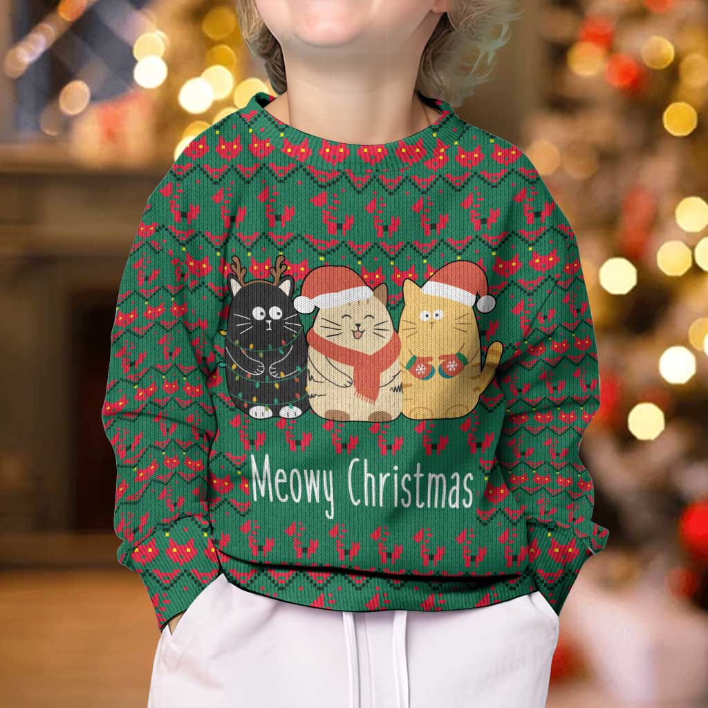 Cat Meowy Christmas Kid Ugly Christmas Sweater Xmas Holiday Patterns - Wonder Print Shop