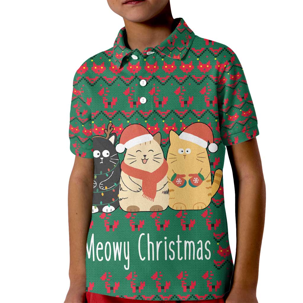 Cat Meowy Christmas Kid Polo Shirt Xmas Holiday Patterns - Wonder Print Shop