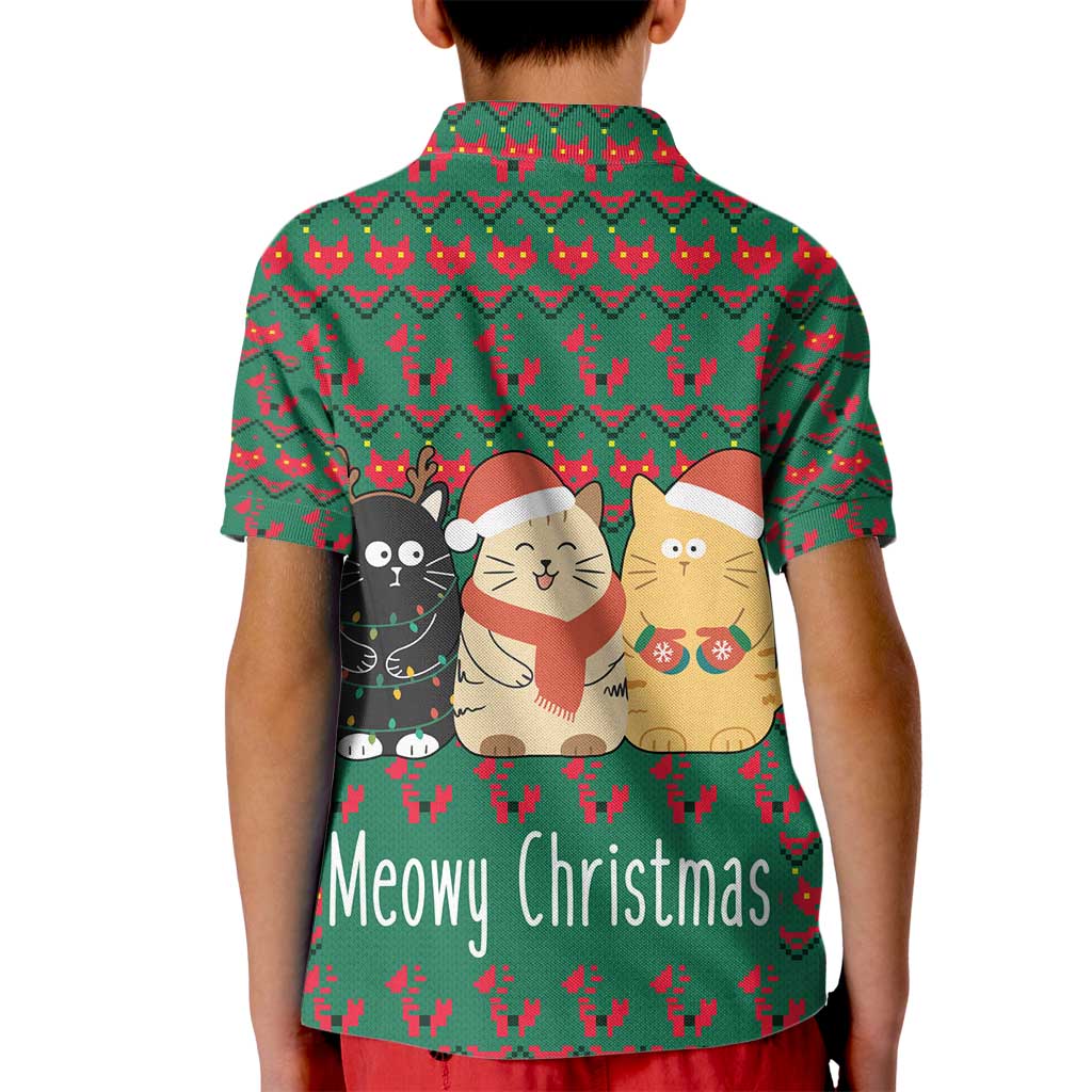 Cat Meowy Christmas Kid Polo Shirt Xmas Holiday Patterns - Wonder Print Shop