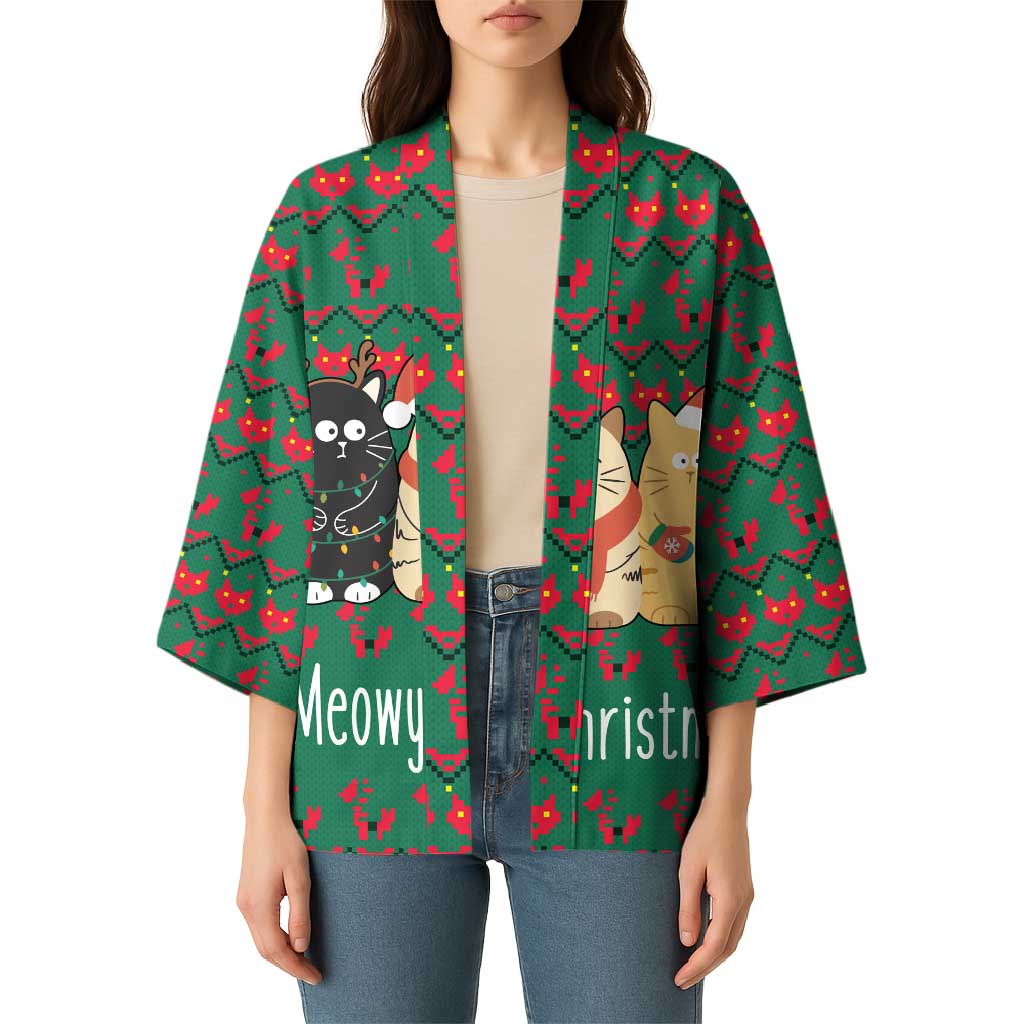 Cat Meowy Christmas Kimono Xmas Holiday Patterns - Wonder Print Shop