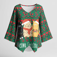 Cat Meowy Christmas Kimono Sleeve Blouse Xmas Holiday Patterns - Wonder Print Shop