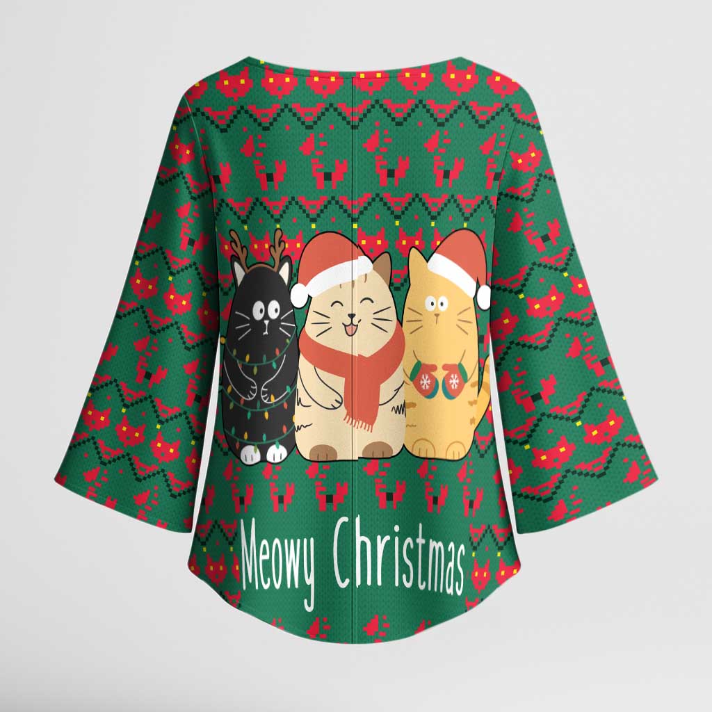 Cat Meowy Christmas Kimono Sleeve Blouse Xmas Holiday Patterns - Wonder Print Shop