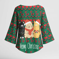 Cat Meowy Christmas Kimono Sleeve Blouse Xmas Holiday Patterns - Wonder Print Shop