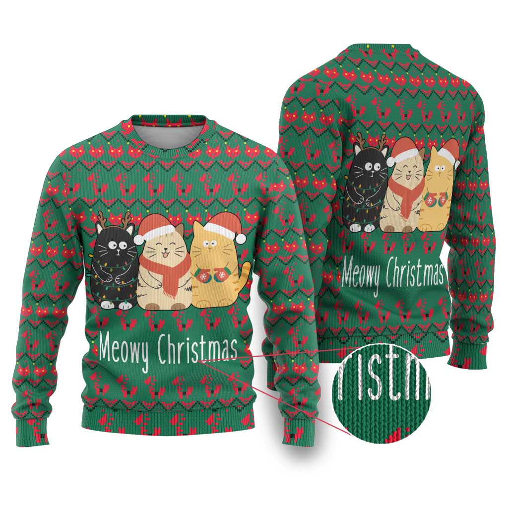 Cat Meowy Christmas Ugly Christmas Sweater Xmas Holiday Patterns - Wonder Print Shop