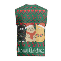 Cat Meowy Christmas Knitted V-Neck Vest Xmas Holiday Patterns - Wonder Print Shop