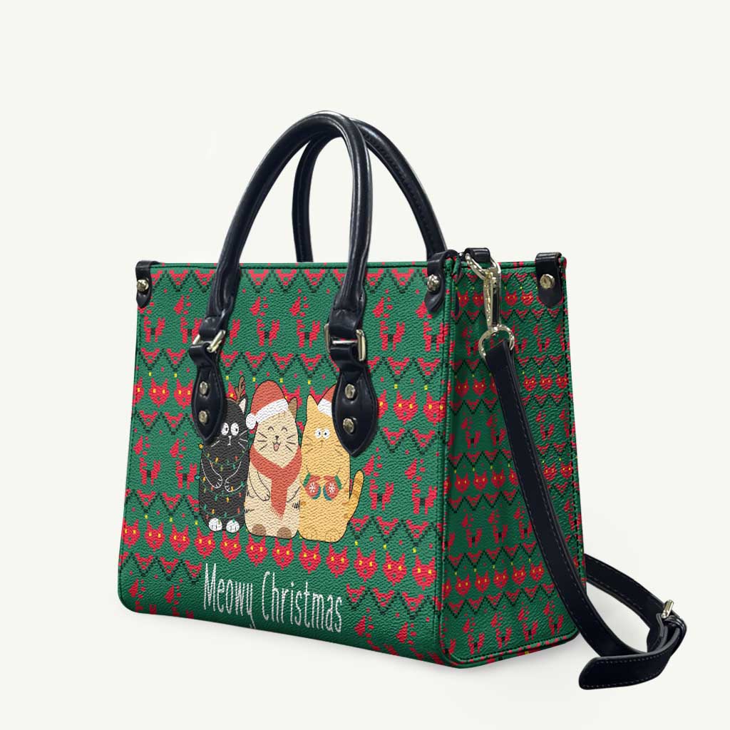 Cat Meowy Christmas Leather Bag Xmas Holiday Patterns - Wonder Print Shop