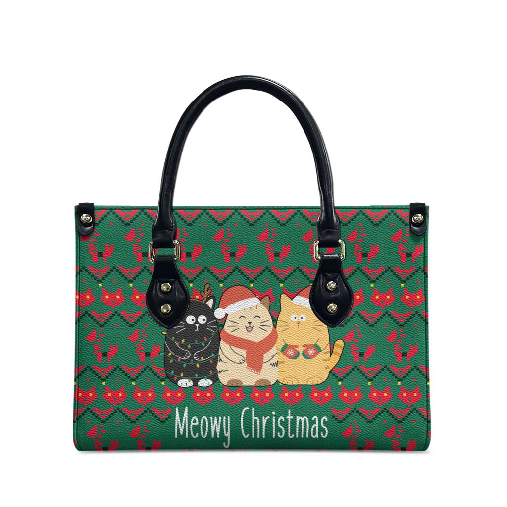Cat Meowy Christmas Leather Bag Xmas Holiday Patterns - Wonder Print Shop