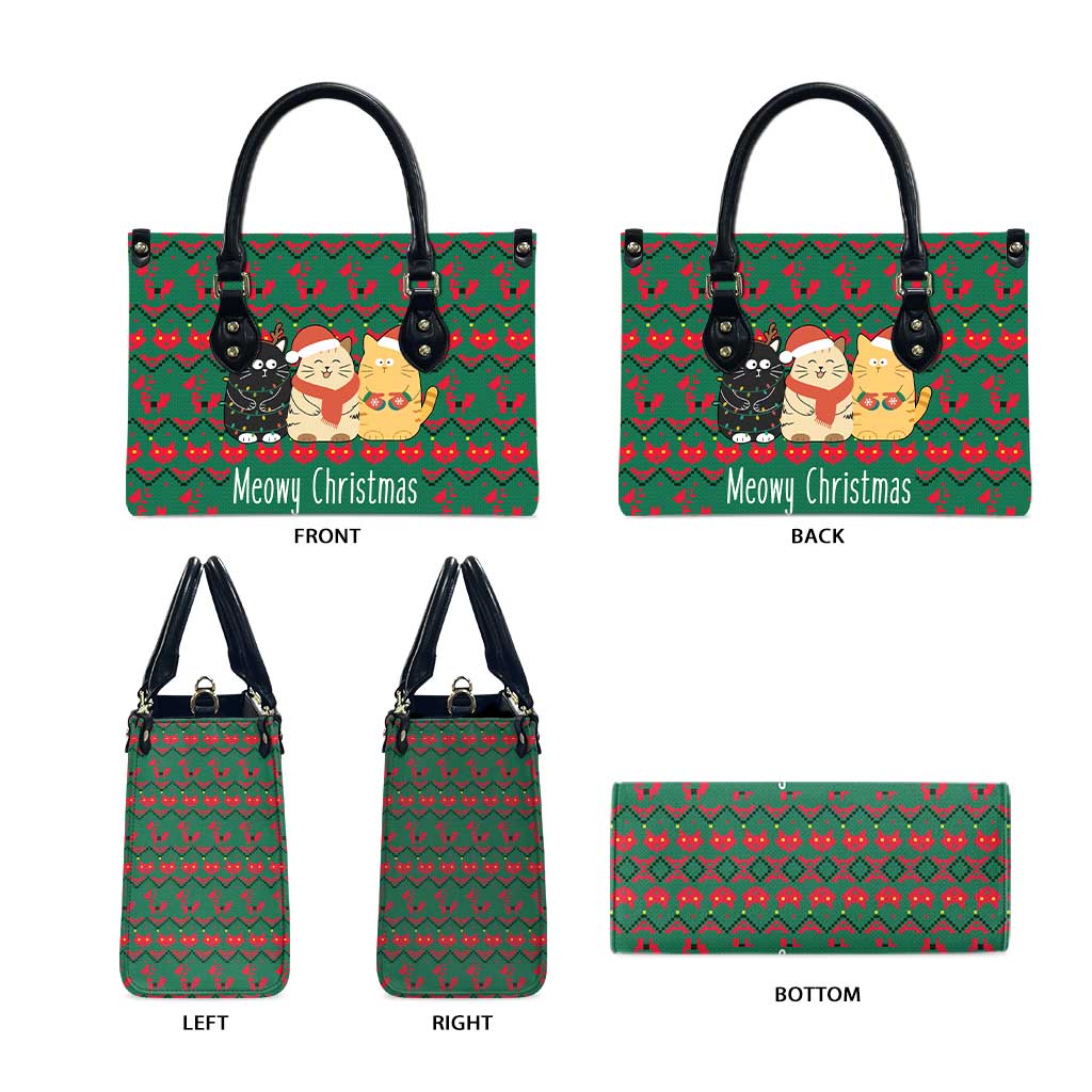 Cat Meowy Christmas Leather Bag Xmas Holiday Patterns - Wonder Print Shop