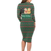 Cat Meowy Christmas Long Sleeve Bodycon Dress Xmas Holiday Patterns - Wonder Print Shop