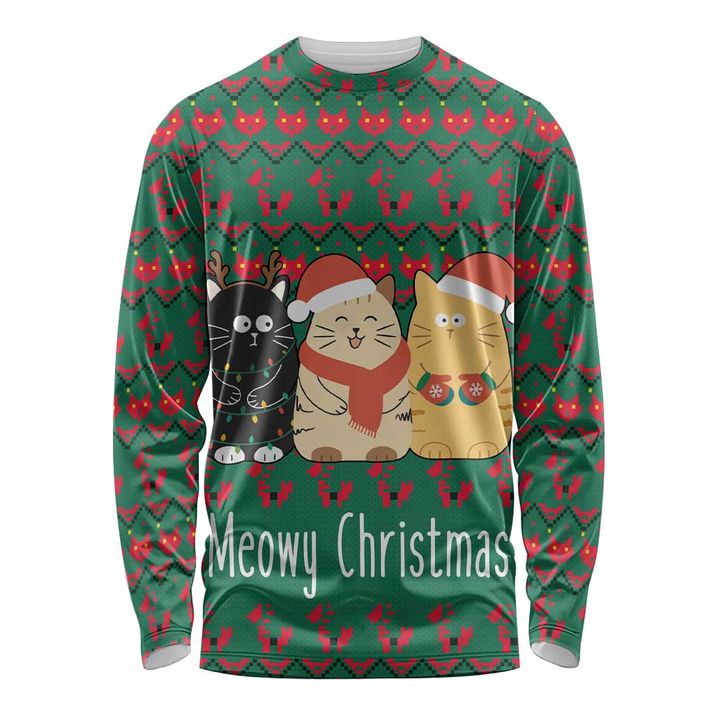Cat Meowy Christmas Long Sleeve Shirt Xmas Holiday Patterns - Wonder Print Shop