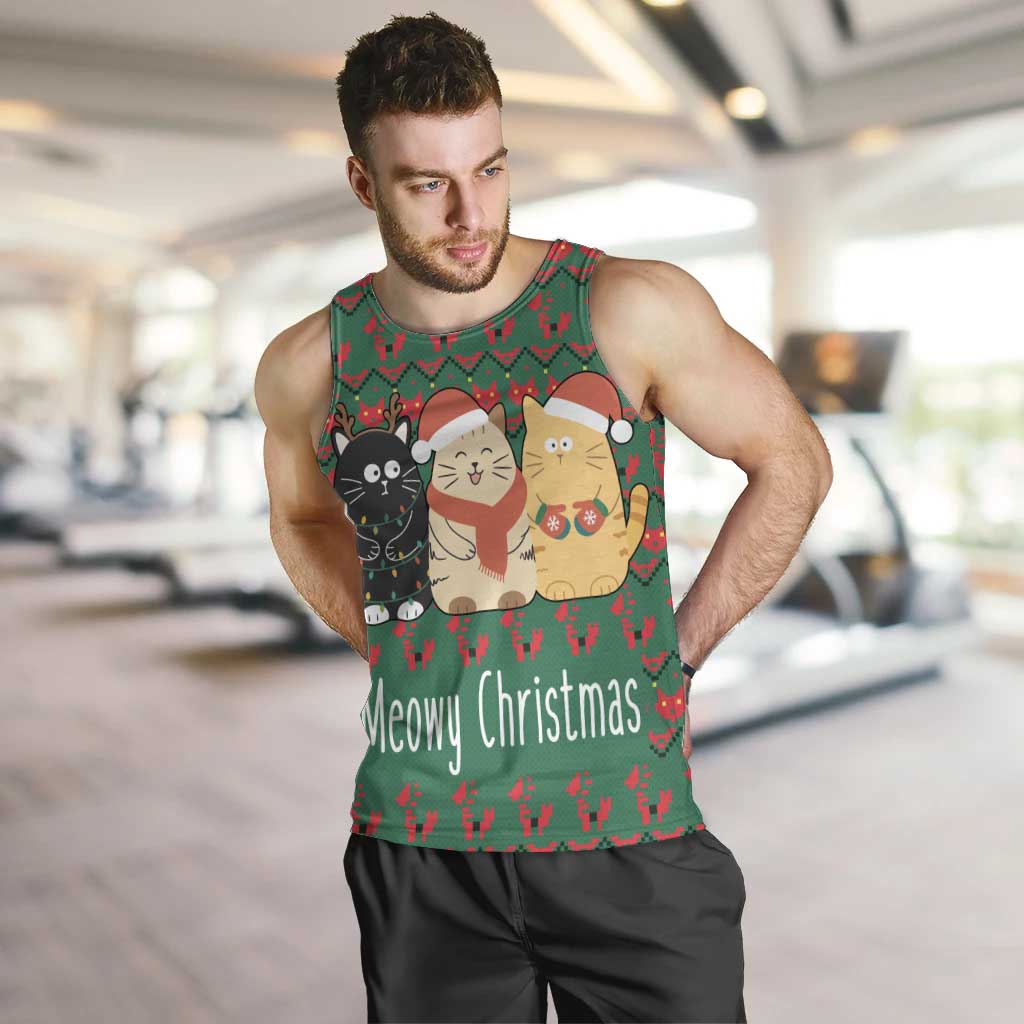 Cat Meowy Christmas Men Tank Top Xmas Holiday Patterns - Wonder Print Shop