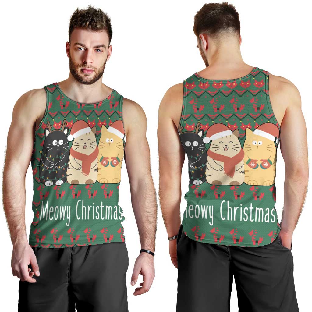 Cat Meowy Christmas Men Tank Top Xmas Holiday Patterns - Wonder Print Shop