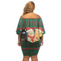 Cat Meowy Christmas Off Shoulder Short Dress Xmas Holiday Patterns - Wonder Print Shop