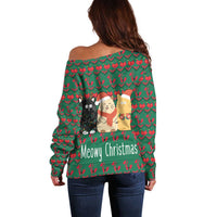 Cat Meowy Christmas Off Shoulder Sweater Xmas Holiday Patterns - Wonder Print Shop