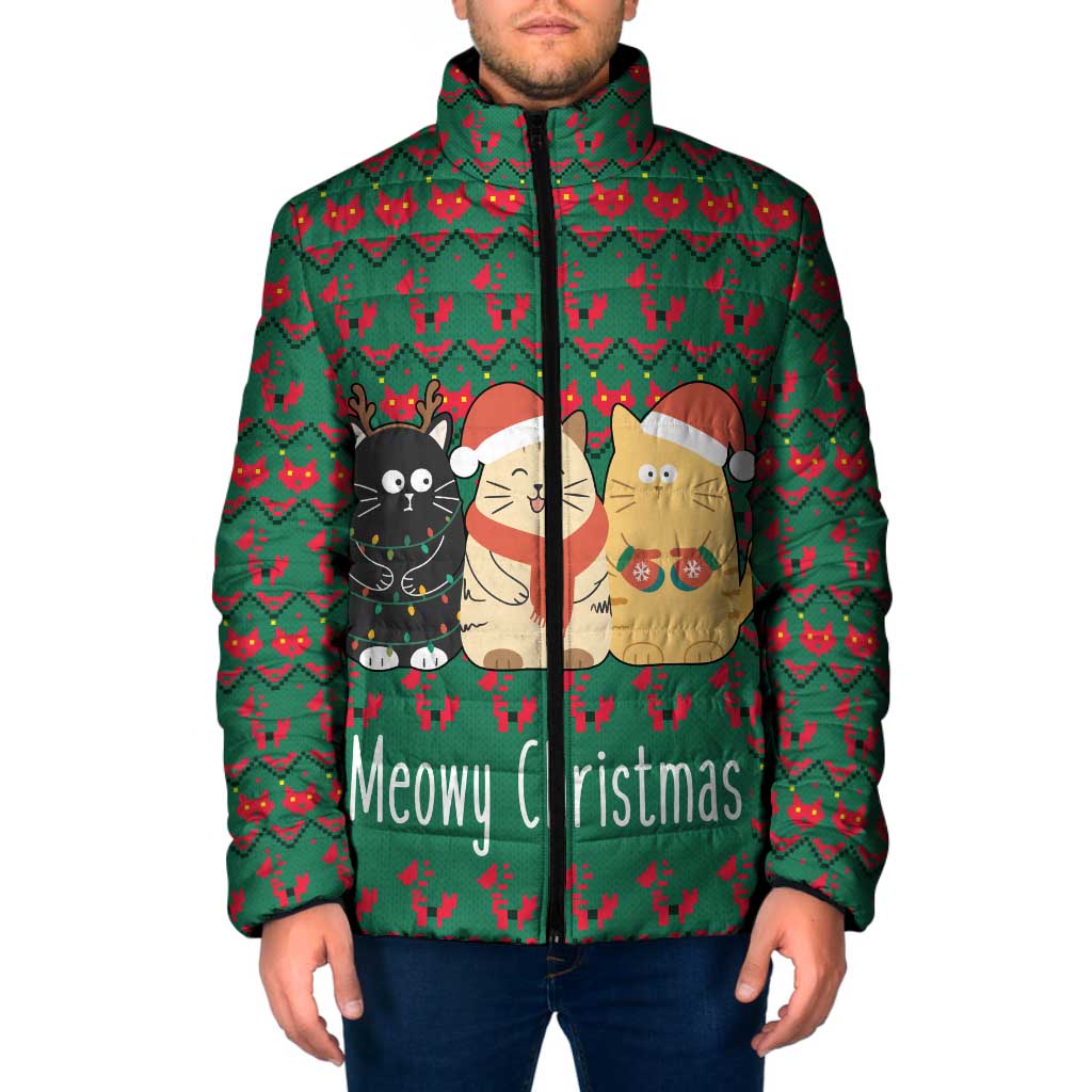 Cat Meowy Christmas Padded Jacket Xmas Holiday Patterns - Wonder Print Shop