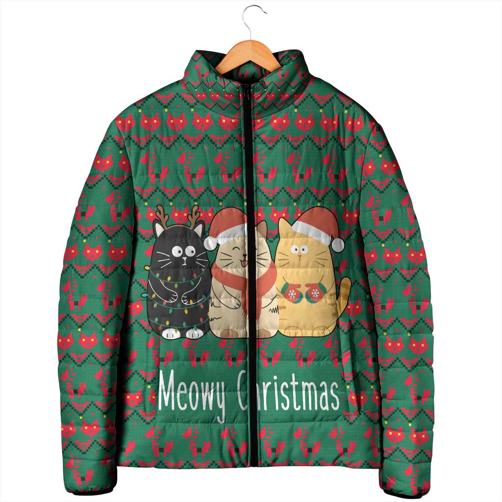 Cat Meowy Christmas Padded Jacket Xmas Holiday Patterns - Wonder Print Shop