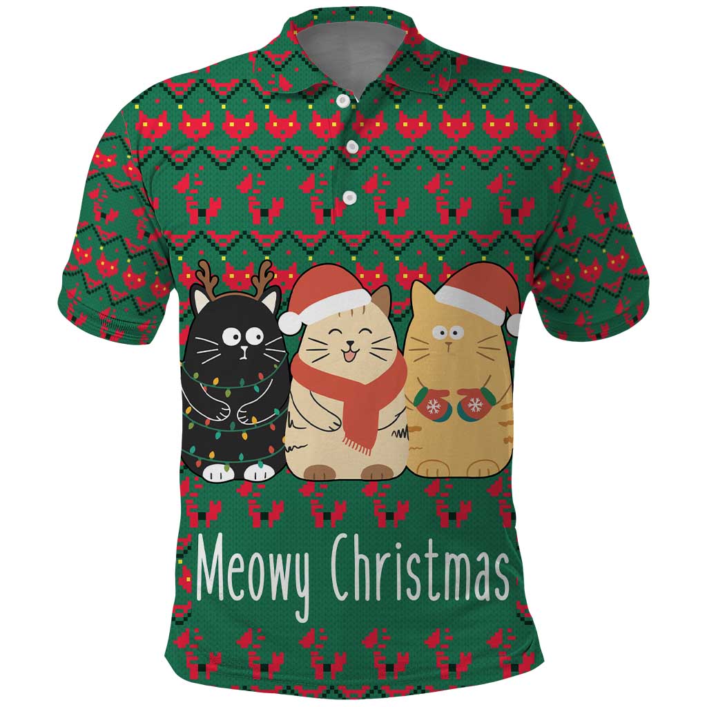 Cat Meowy Christmas Polo Shirt Xmas Holiday Patterns - Wonder Print Shop