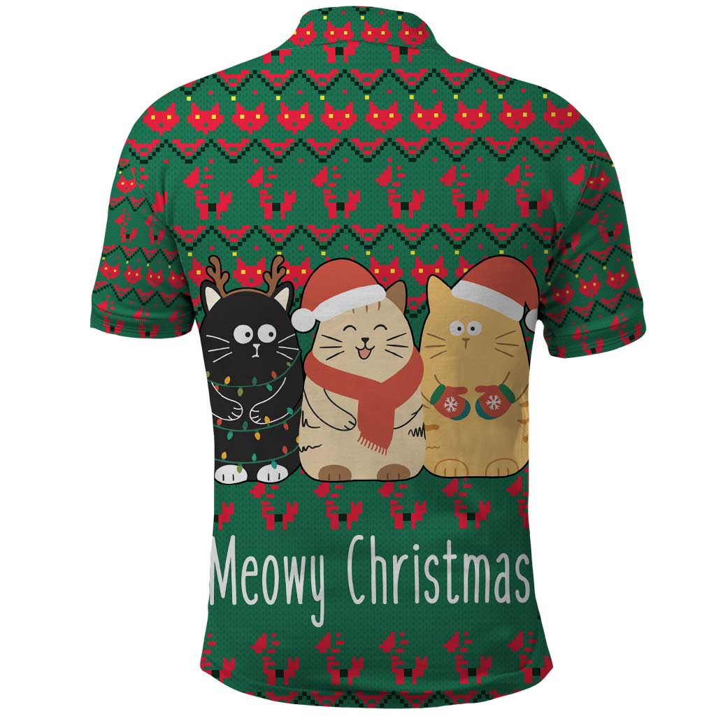Cat Meowy Christmas Polo Shirt Xmas Holiday Patterns - Wonder Print Shop