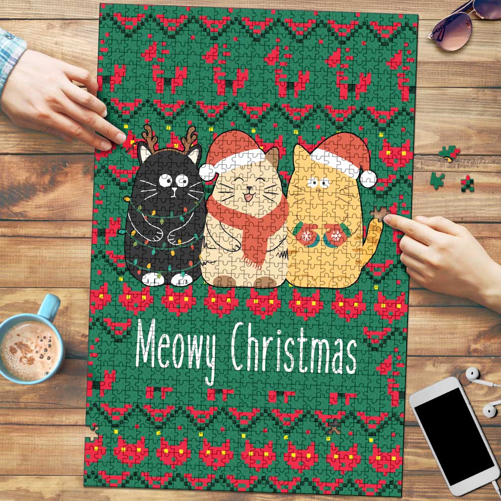 Cat Meowy Christmas Puzzle Xmas Holiday Patterns - Wonder Print Shop