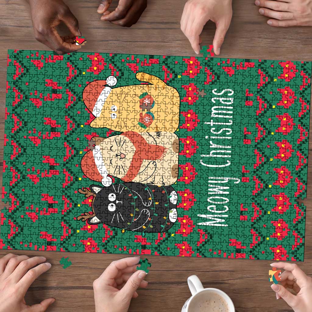 Cat Meowy Christmas Puzzle Xmas Holiday Patterns - Wonder Print Shop