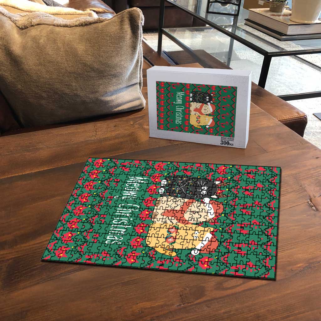 Cat Meowy Christmas Puzzle Xmas Holiday Patterns - Wonder Print Shop