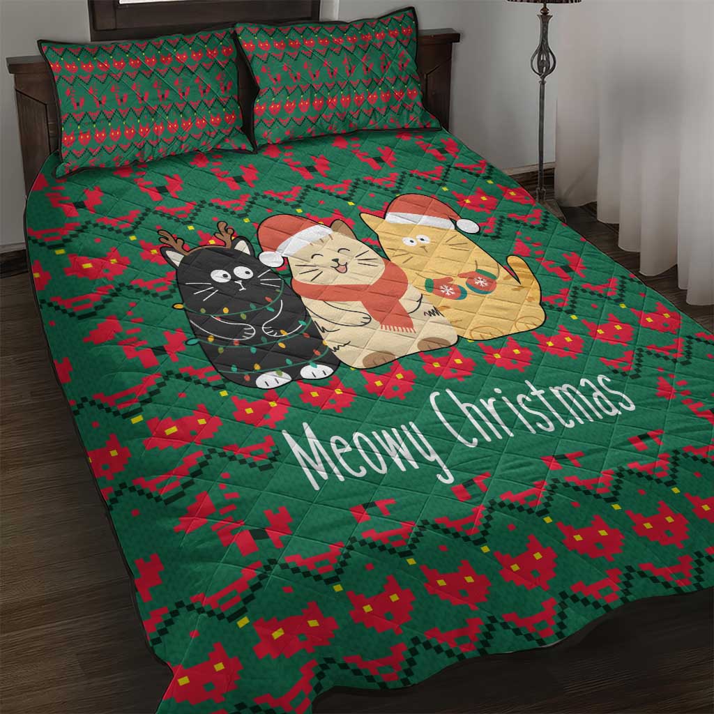 Cat Meowy Christmas Quilt Bed Set Xmas Holiday Patterns - Wonder Print Shop