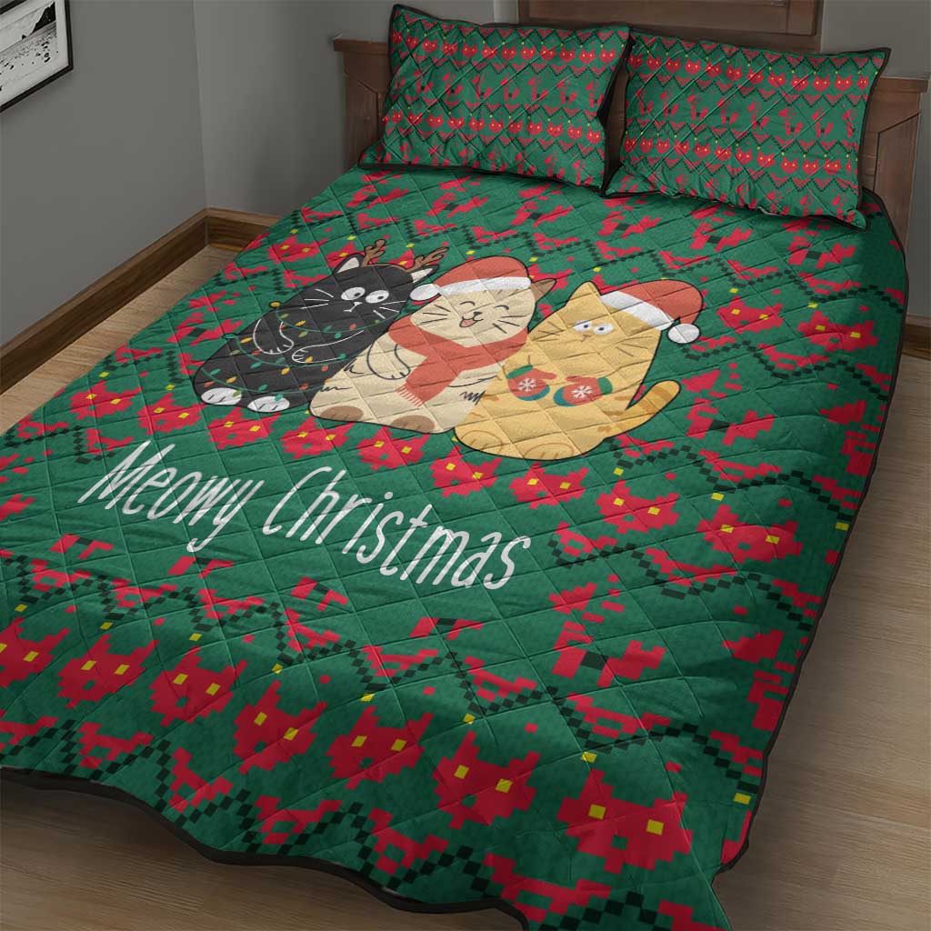 Cat Meowy Christmas Quilt Bed Set Xmas Holiday Patterns - Wonder Print Shop