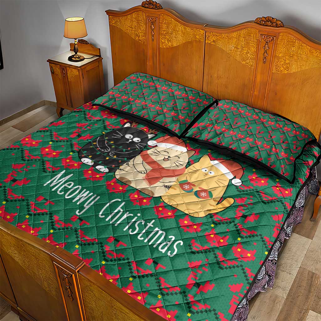 Cat Meowy Christmas Quilt Bed Set Xmas Holiday Patterns - Wonder Print Shop