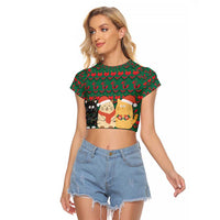 Cat Meowy Christmas Raglan Cropped T Shirt Xmas Holiday Patterns - Wonder Print Shop