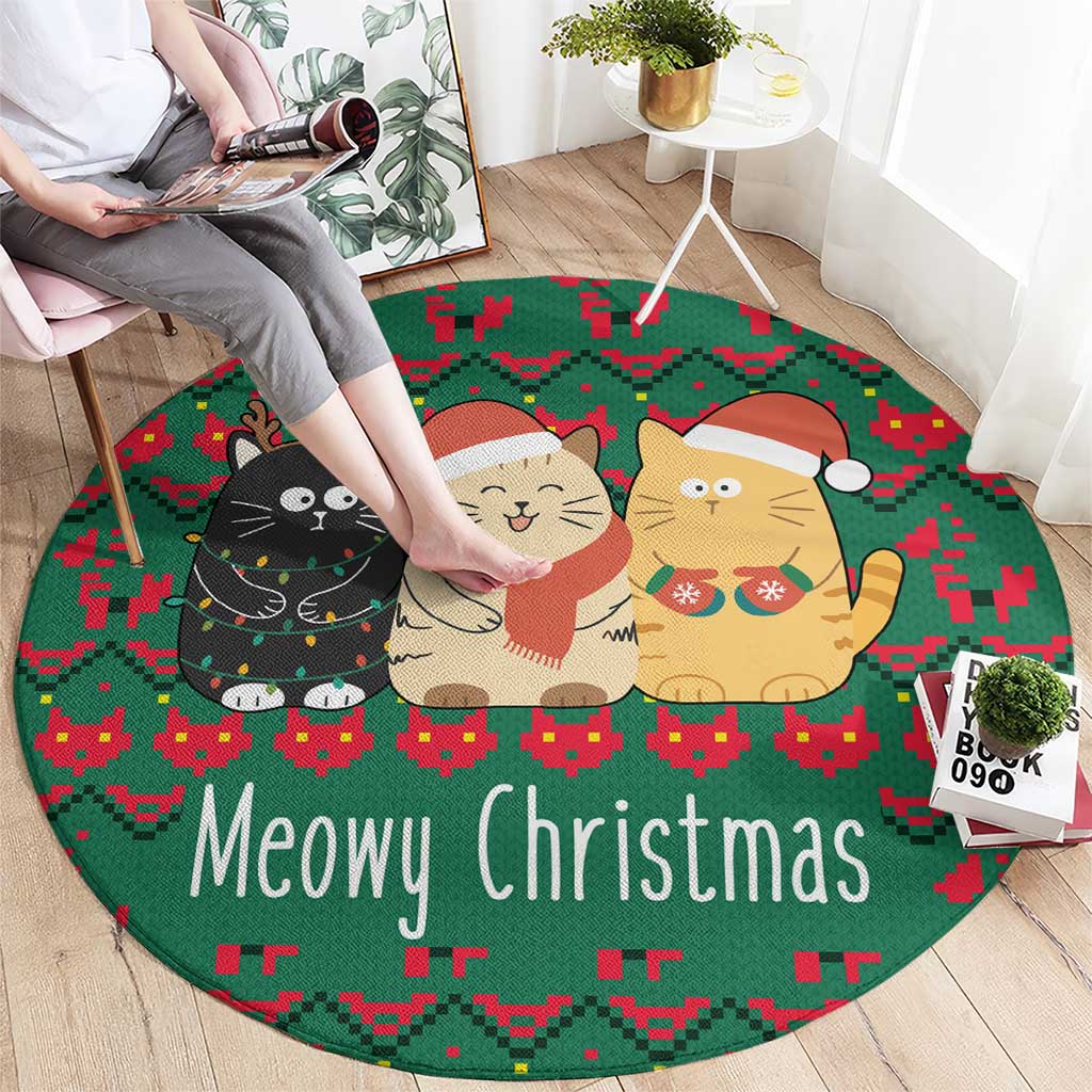 Cat Meowy Christmas Round Carpet Xmas Holiday Patterns - Wonder Print Shop