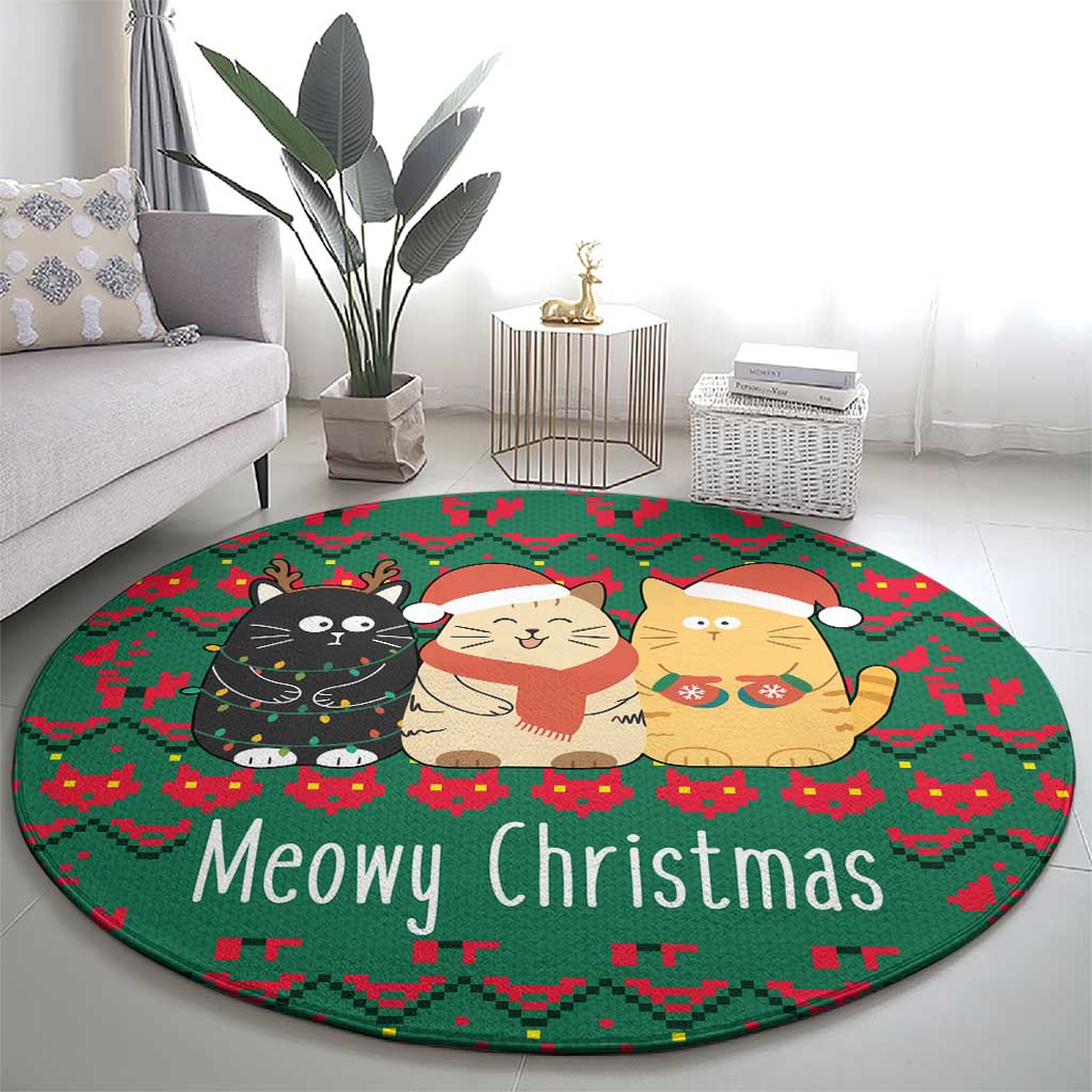 Cat Meowy Christmas Round Carpet Xmas Holiday Patterns - Wonder Print Shop